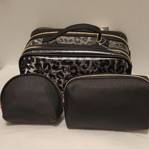 Elegant Black Leopard Cosmetic Bag Set